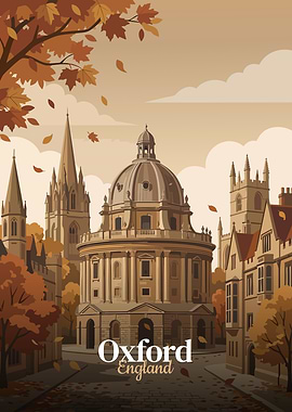 Oxford England Autumn Illustration