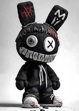 Creepy Black Bunny Doll