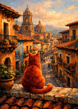 Cat in Latin American Town Painting