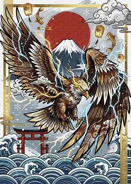 Eagle with Lightning and Japanese Elements