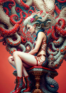 Octopus Queen on Throne