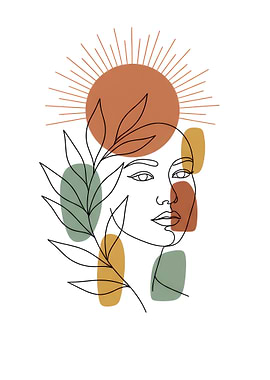 Abstract Woman Face Line Art