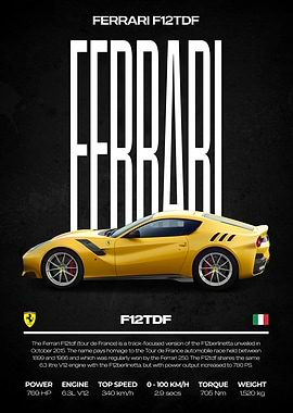 Ferrari F12tdf Yellow Car Poster