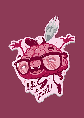 Cartoon Brain with Glasses and Rocket