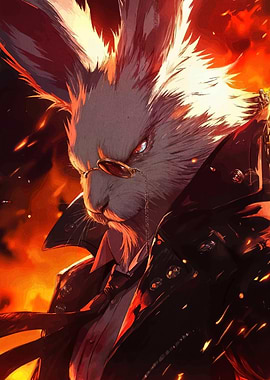 Anthropomorphic Rabbit in Fiery Setting