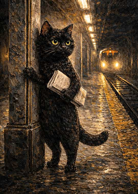 Black Cat at Subway Station Painting