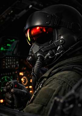 Fighter Pilot in Cockpit