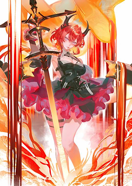 Arknight: Red-haired Demon Girl with Sword