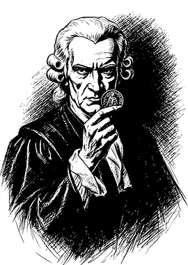Immanuel Kant Holding Coin Illustration
