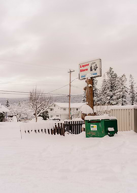 Snowy Liquor Store Scene in Golden, BC