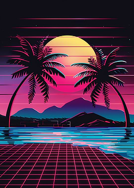 Retro Wave Palm Trees Landscape
