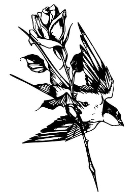 Bird and Rose Black and White