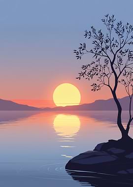 Sunset Lake Silhouette