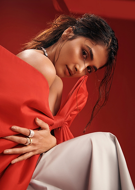 pooja in Red Fabric and Jewelry