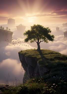 Surreal Landscape with Lone Tree