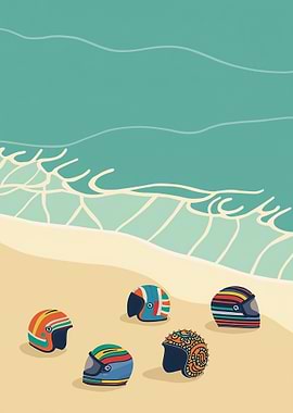Motorcycle Helmets on the Beach