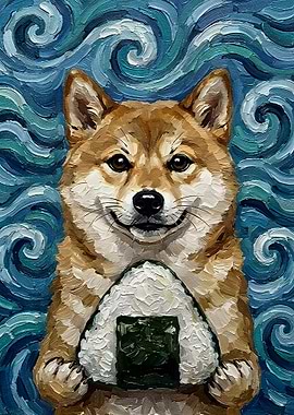 Shiba Inu with Onigiri Painting