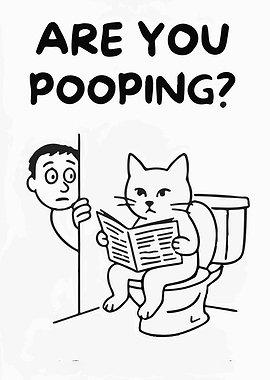 Cat on Toilet Reading Newspaper