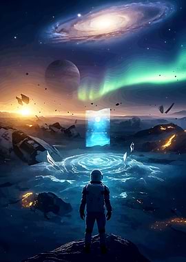 Astronaut Staring at Portal on Alien Planet