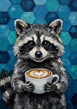Raccoon with Coffee Painting