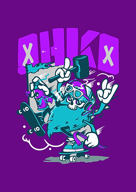 Skateboarding Skull Character with Graffiti