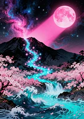 Pink Moon Fantasy Landscape