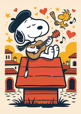 Snoopy serenades with WoodStock