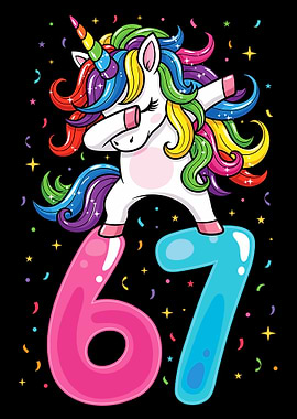 Dabbing Unicorn Poster, Rainbow Birthday Wall Art, Cheerful 6 7 Celebration Print