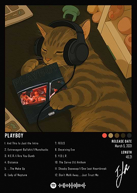 Cat with Headphones Listening to Playboy
