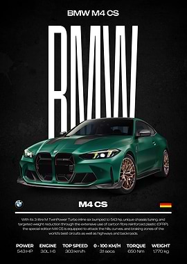 BMW M4 CS Car Poster