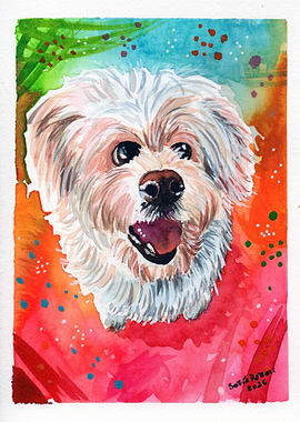Watercolor Portrait of a Happy Dog