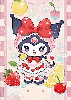 Cute Kuromi with Fruits and Bubbles