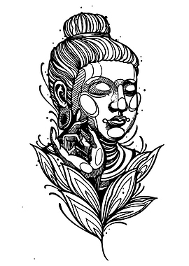 Buddha Sketch with Floral Elements
