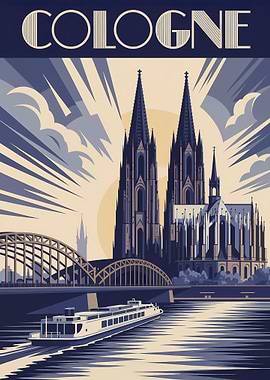 Cologne Travel Poster Art Deco Style