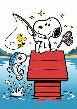 Snoopy Fishing with Woodstock