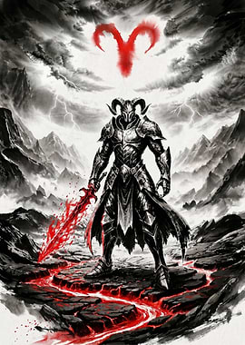 Aries Warrior – Japanese Sumi e Ink Zodiac