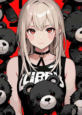 Anime Girl with Teddy Bears