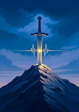 Sword on Mountain Peak with Heartbeat