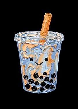 Cute Boba Tea Painting