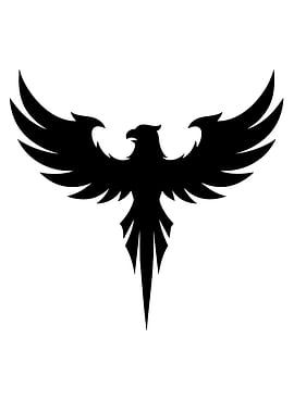 Black Phoenix Silhouette on White Background
