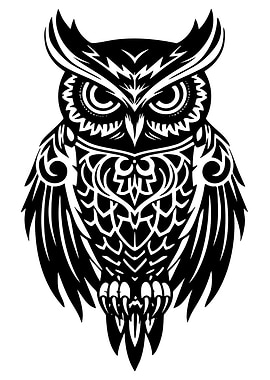 Stylized Black and White Owl Illustration