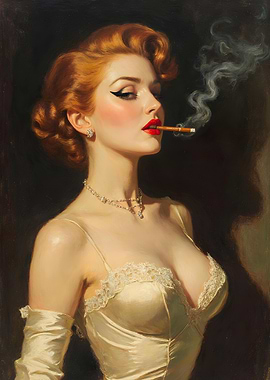 1940s Redhead Femme Fatale Smoking