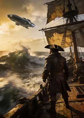 Pirate Ship and Spaceship Encounter