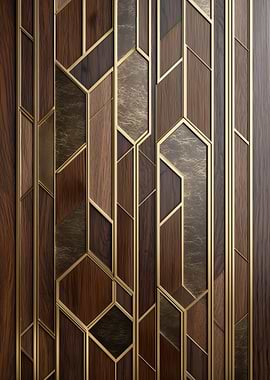 Geometric Art Deco Wood and Gold Pattern