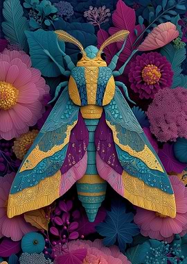 Colorful Moth Amidst Floral Abundance