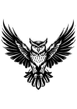 Black and White Owl Illustration