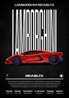 Lamborghini Revuelto Red Car Poster