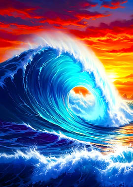 Ocean Wave at Sunset