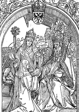 Hrotsvitha presenting her book to the Emperor Otto I Albrecht Durer Engraving