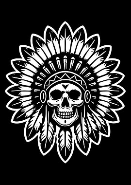 Skull in Native American Headdress